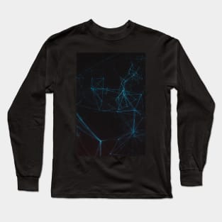 Abstract Blue Lines Resembling Star Constellation on Black Background Long Sleeve T-Shirt